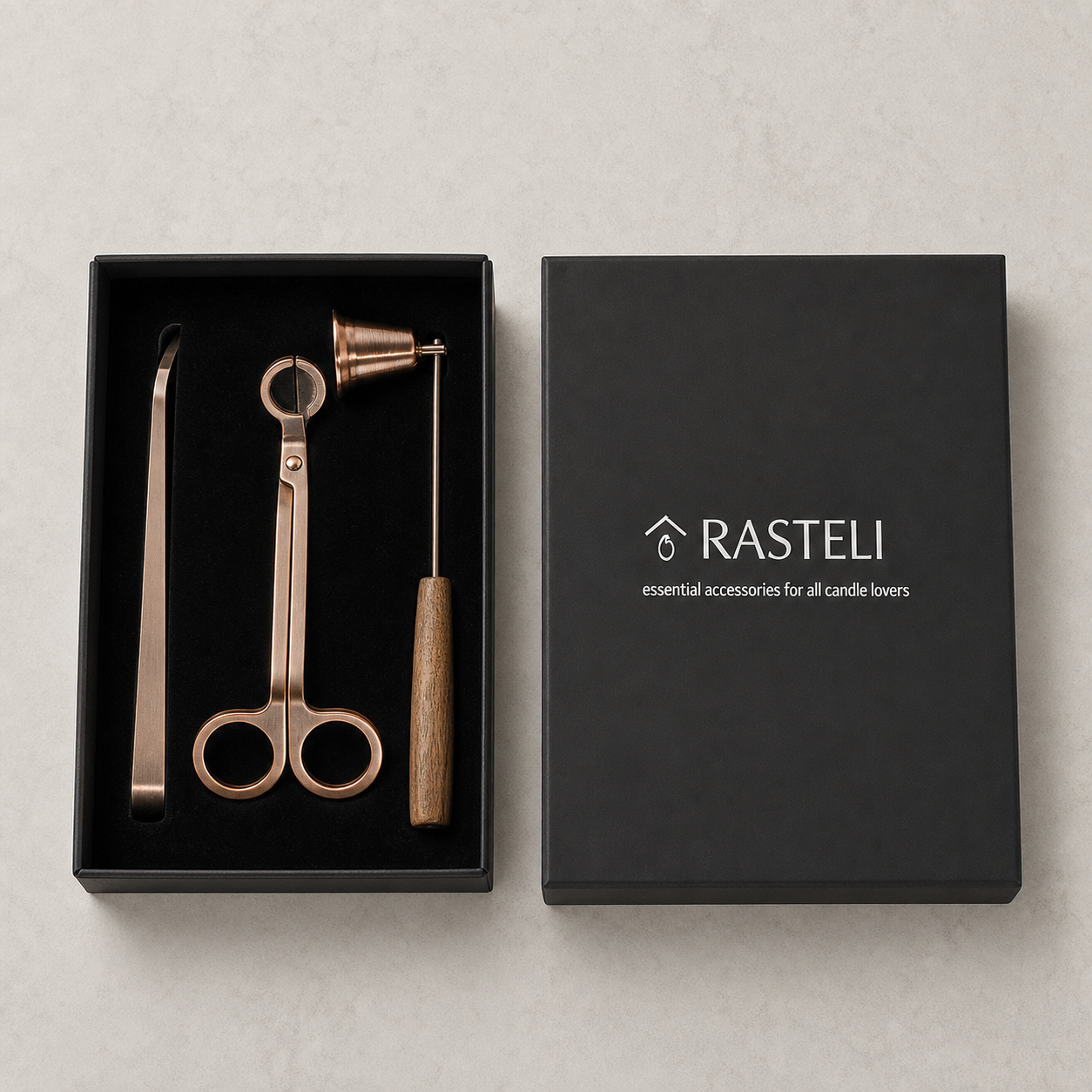 Geschenkset Kaarsen Accessoires - Koper