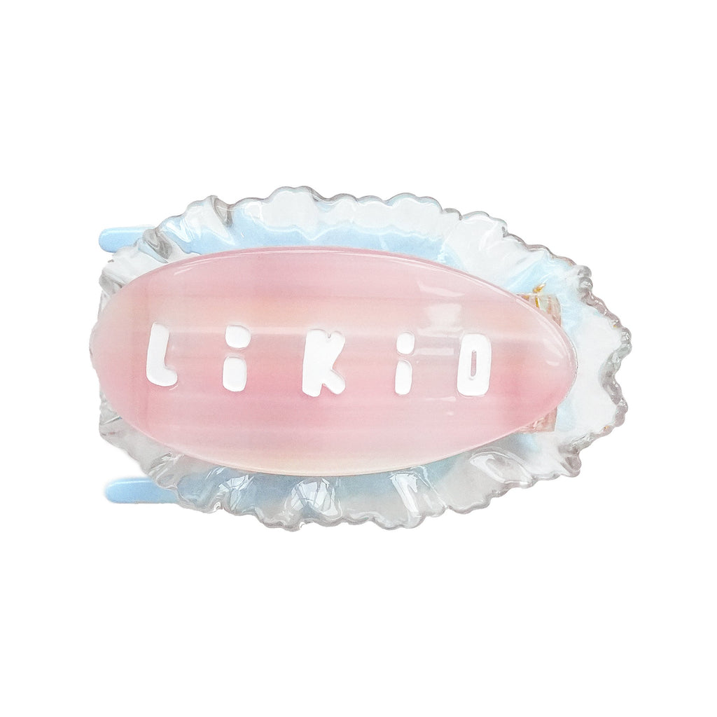 Grande pince plate Likio Pastel Veil rose tendre bordée de dentelle