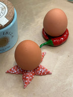 Set of 2 red pepper napkin rings / egg cups