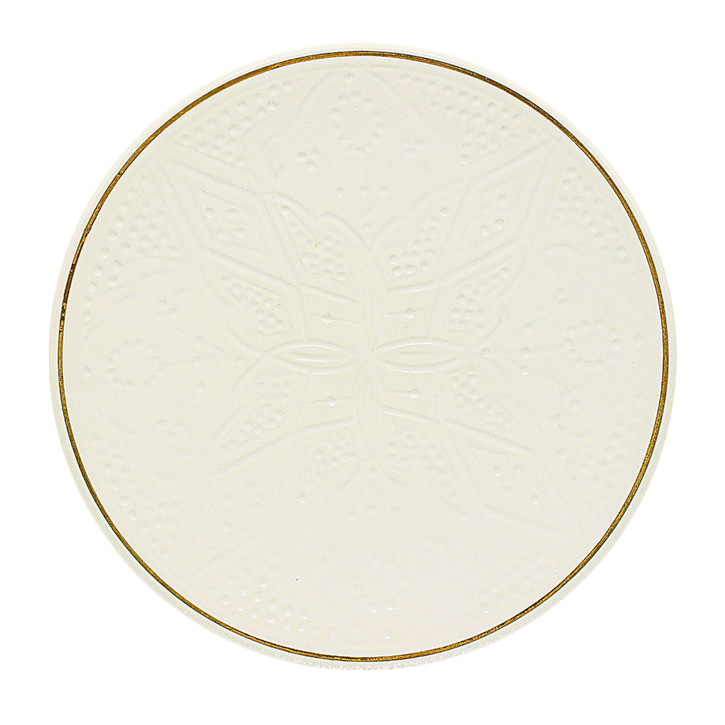 Ceramic Plate – White Relief with Gold - Ø 26