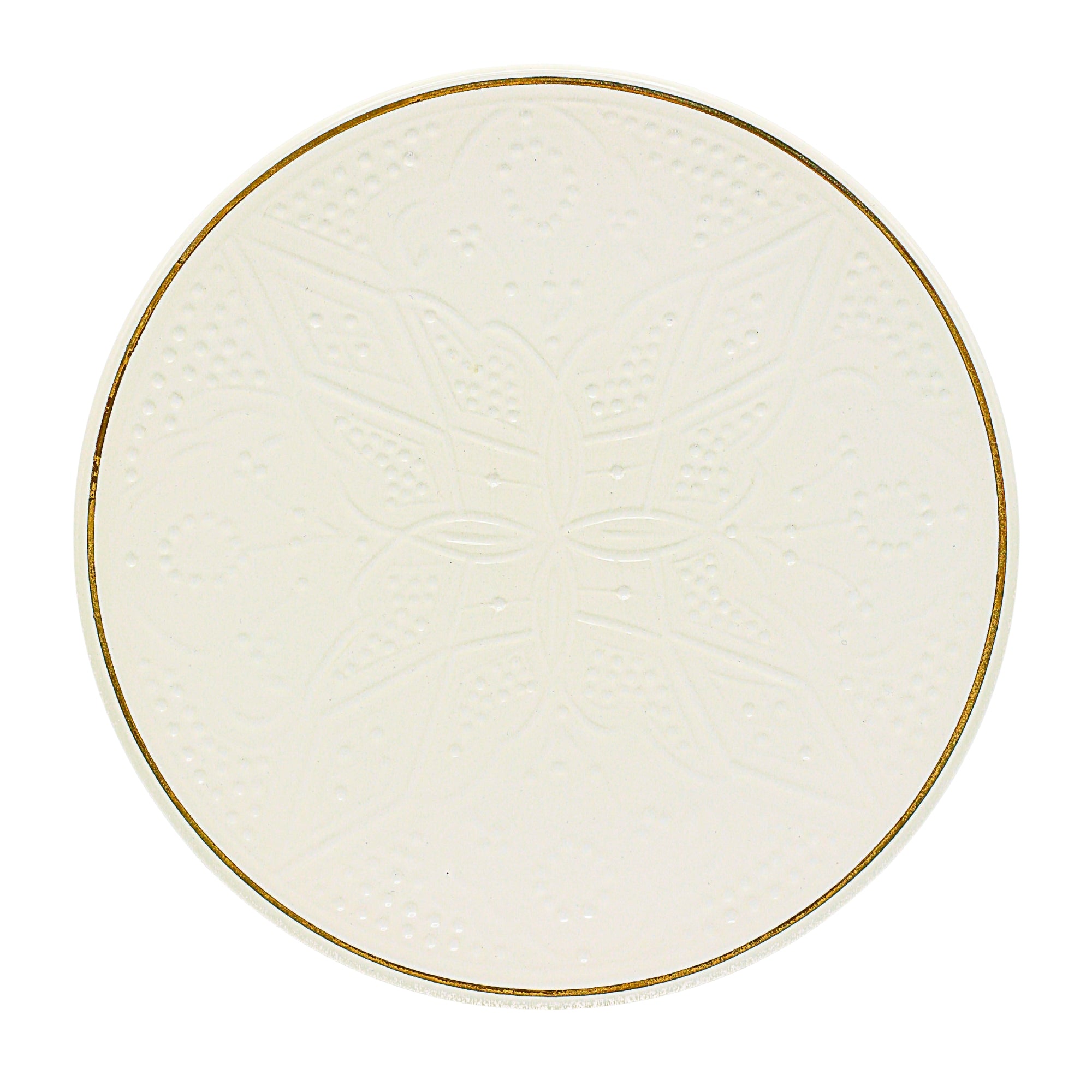 Ceramic Plate – White Relief with Gold - Ø 26