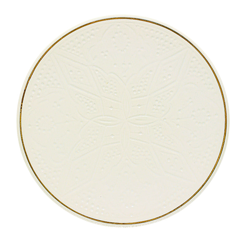 Keramisch Bord – Wit reliëf met Goud - Ø 26