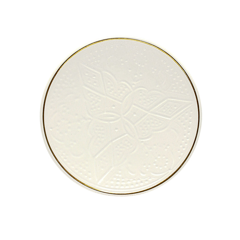 Keramisch Bord – Wit reliëf met Goud - Ø 20