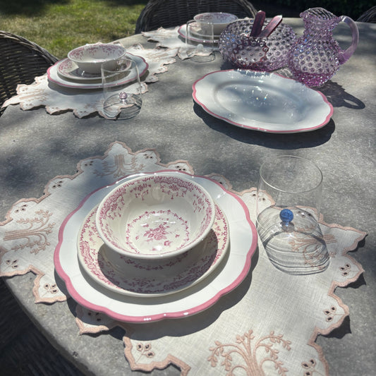 Vlekwerende Linnen Placemat – 50x35 cm - Licht roze met broderie