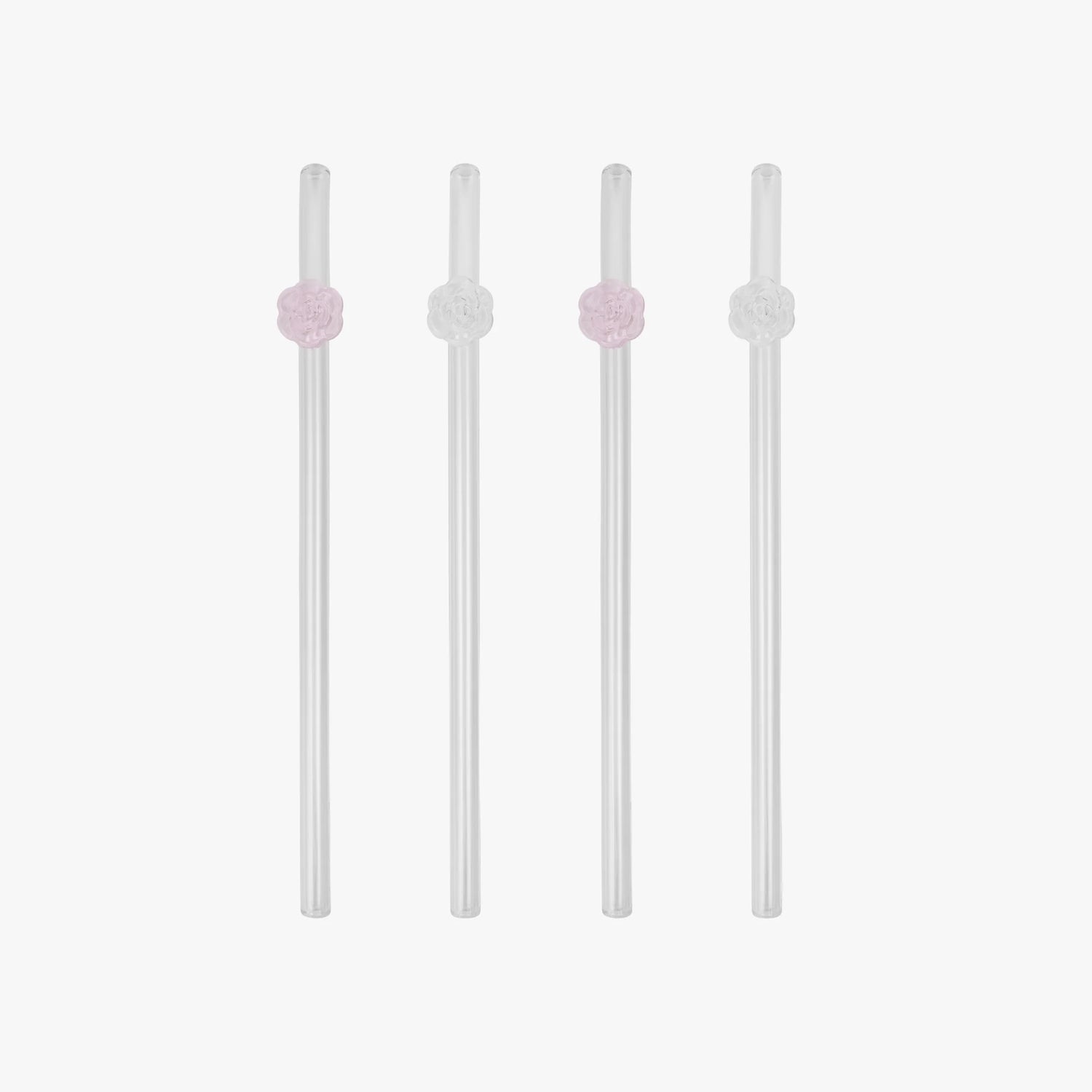 Glass straws with roses - set of 4