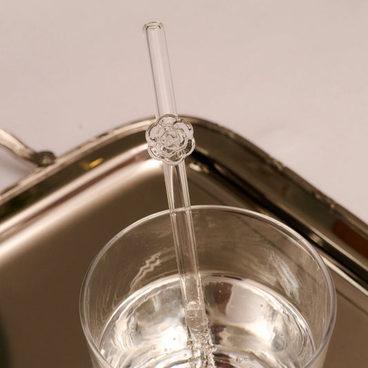 Glass straws with roses - set of 4