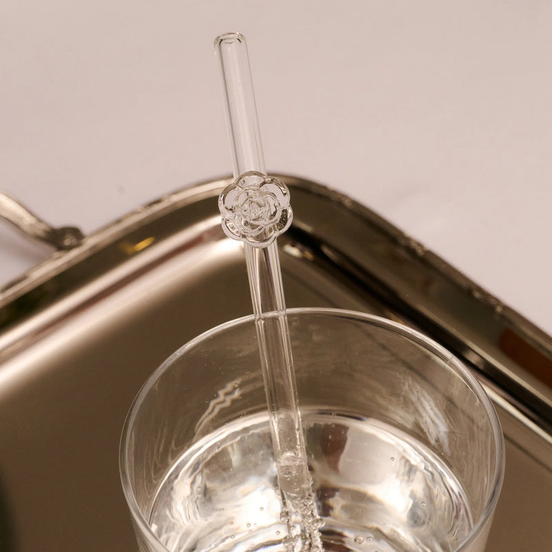 Glass straws with roses - set of 4