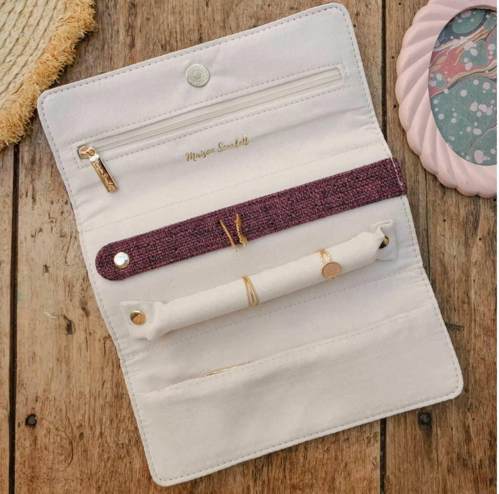 Sieradenpochette linnen effect - Bordeaux