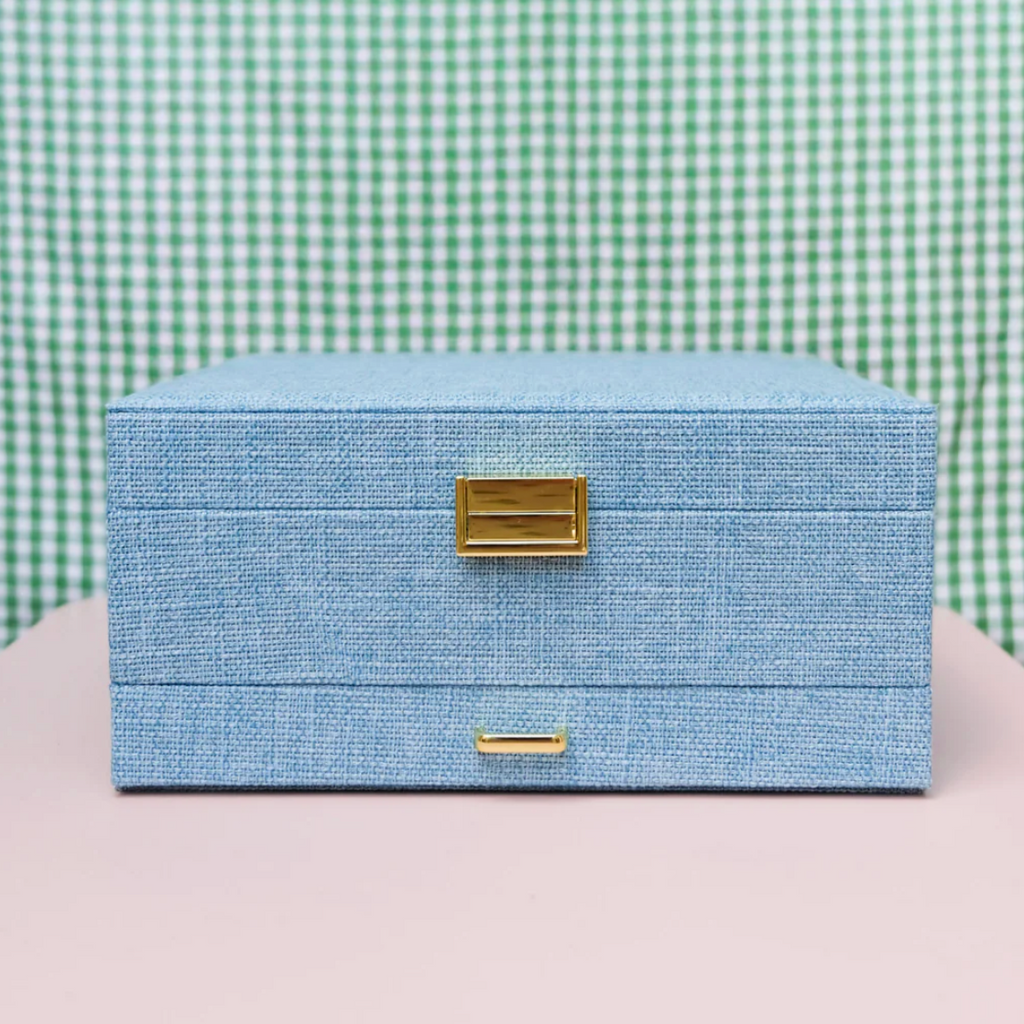 Linen-effect jewelry box - Light blue