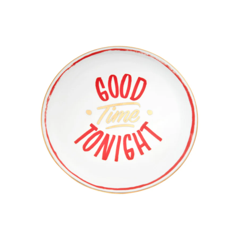 The Club - Pizza plate 'Good time tonight' - White/Red - Ø 32