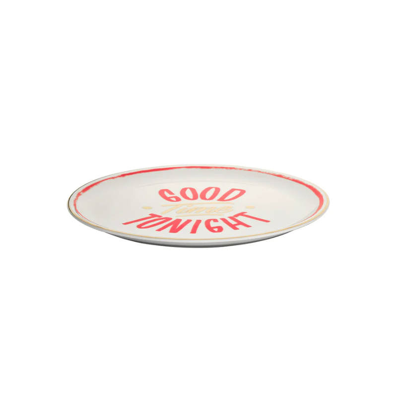 The Club - Pizza plate 'Good time tonight' - White/Red - Ø 32