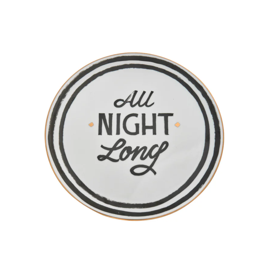 The Club - Pizza bord  'All night long' - Wit/Zwart - Ø 32