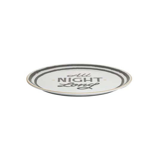 The Club - Pizza bord  'All night long' - Wit/Zwart - Ø 32