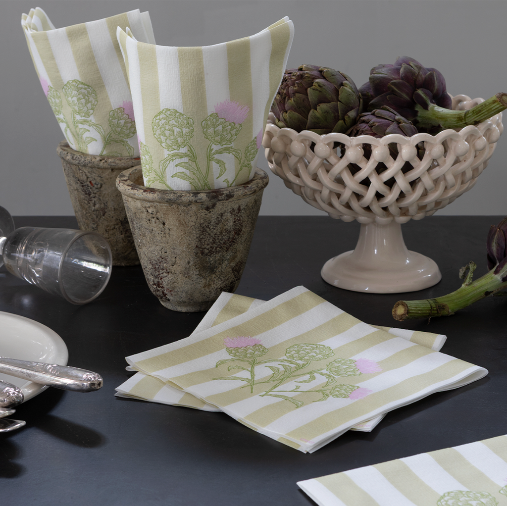 Napkins - Stripes with artichokes - 40x40