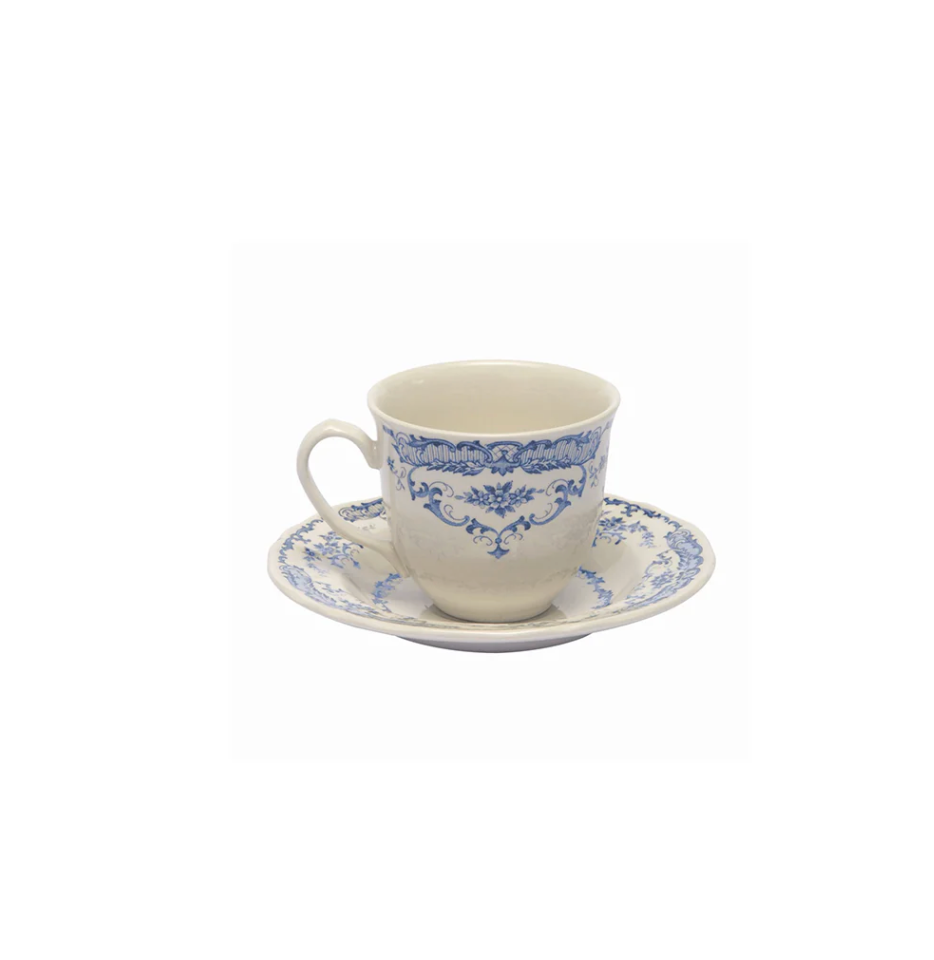 Rose theekopje met schotel in blauw