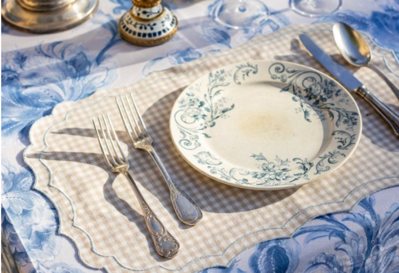 Vlekwerende Linnen Placemat – 50x35 cm - Vichy beige - lichtblauw