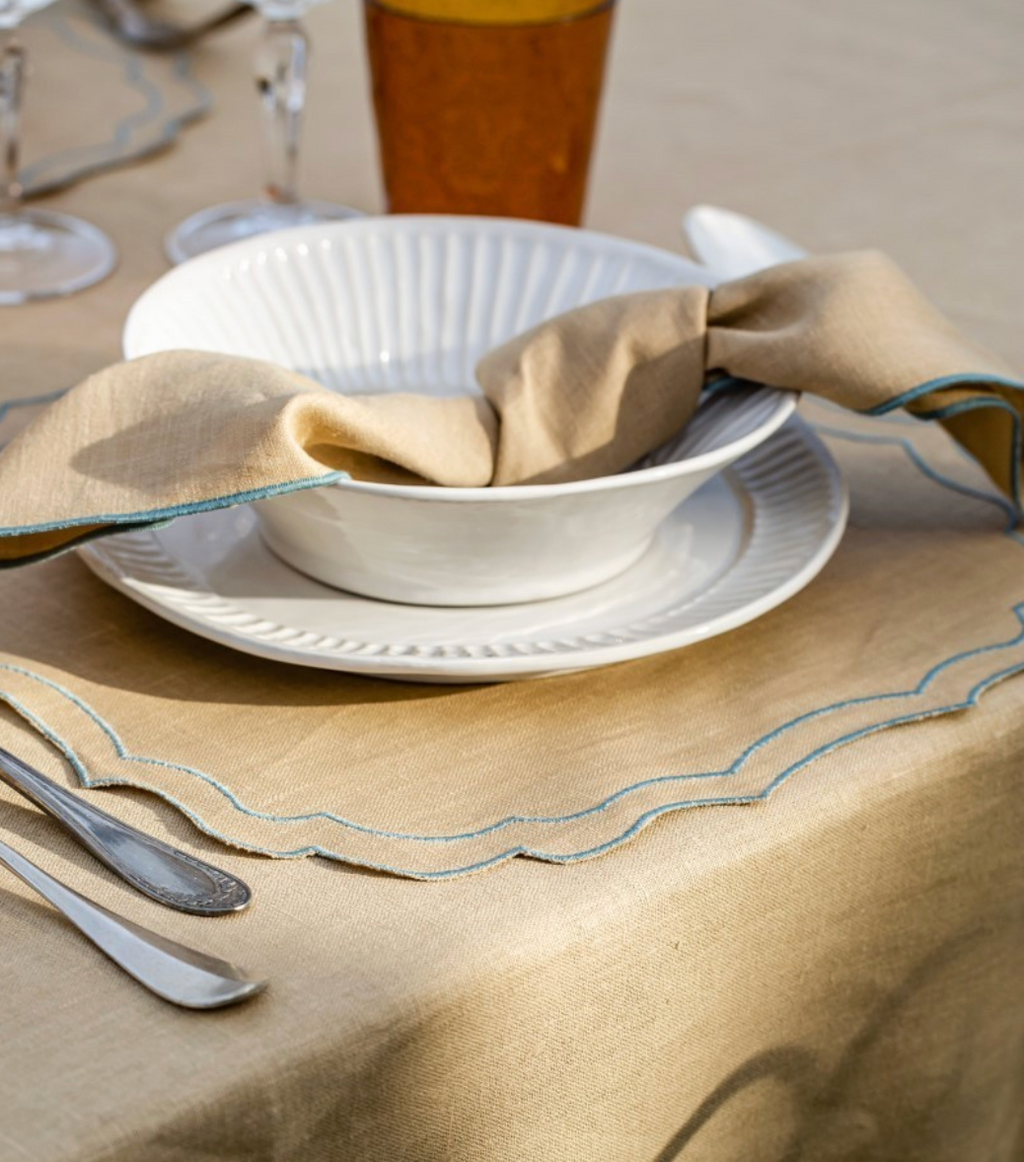 Linen Napkin with Contrasting Edge - Yellow/Gray