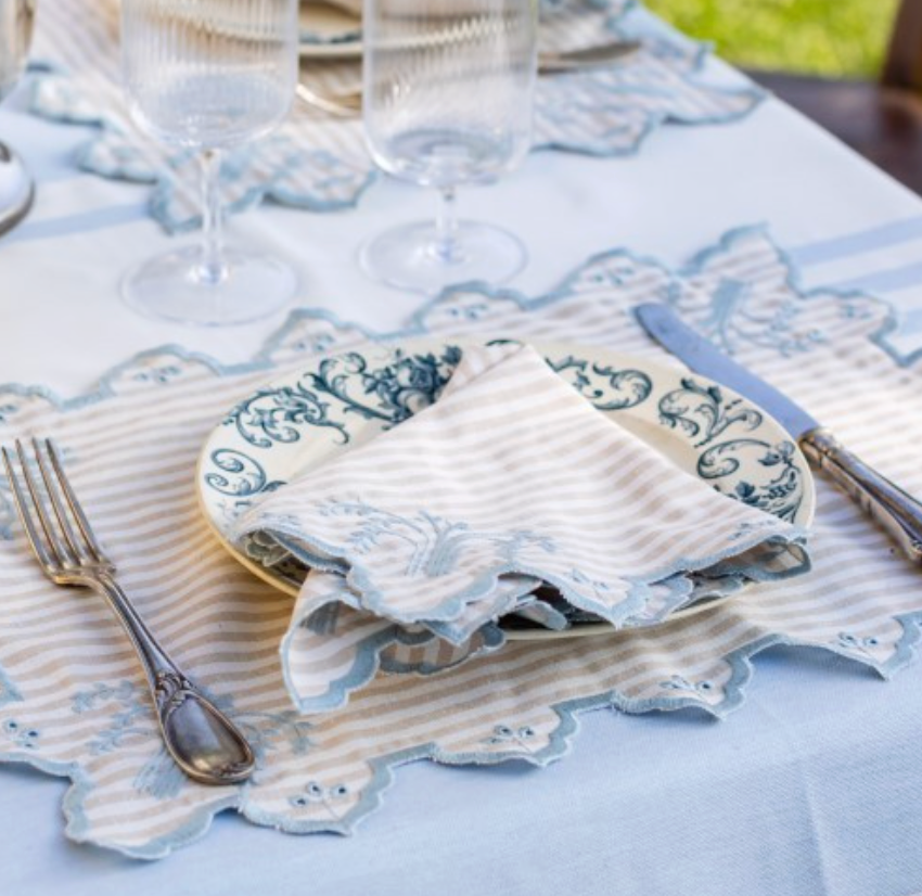Eden Cotton Napkin – Millerighe Beige / Blue (45 × 45 cm)