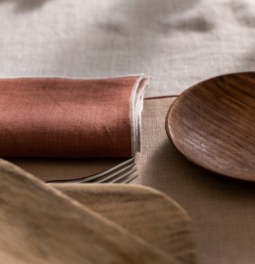Linen Napkin with Contrasting Edge - Terracotta / White (45 × 45 cm)