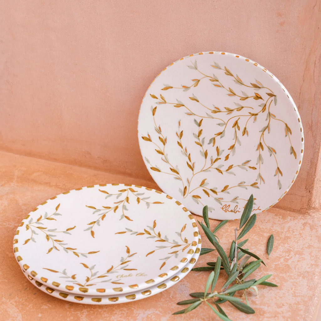 Ceramic Plate "Golden Leaves" - Ø 26 cm