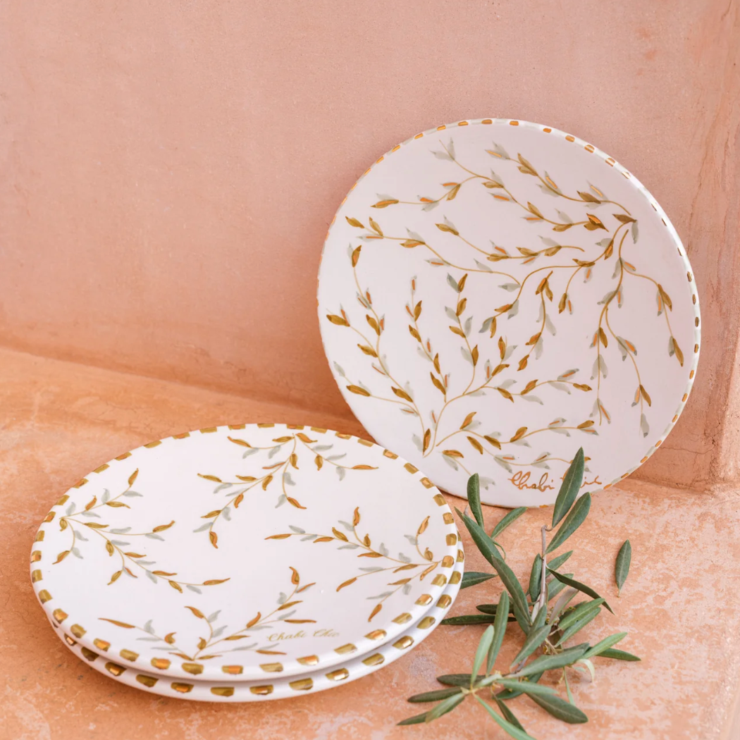 Ceramic Plate "Golden Leaves" - Ø 26 cm