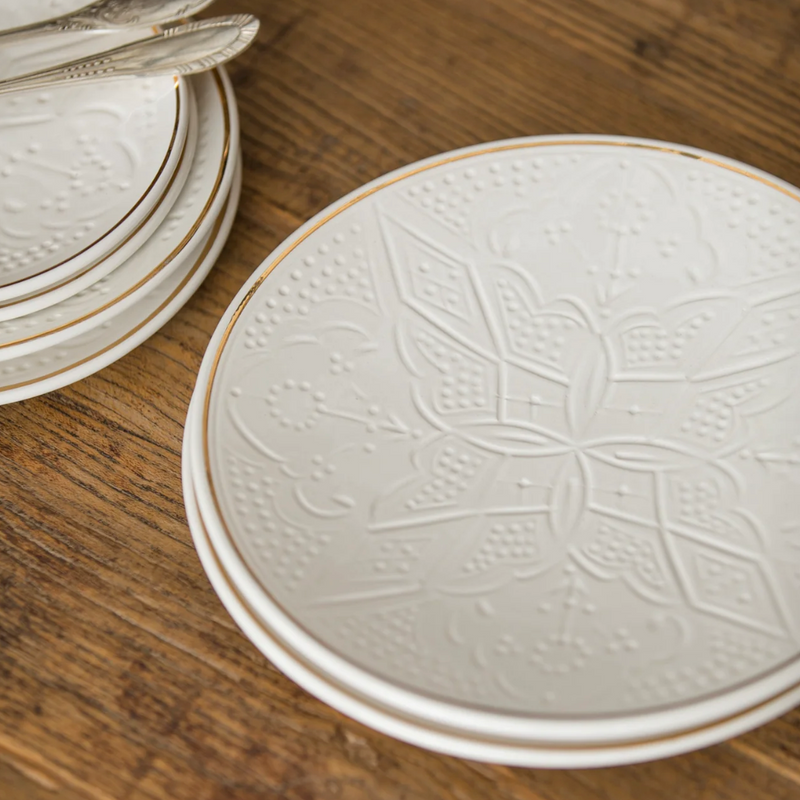 Keramisch Bord – Wit reliëf met Goud - Ø 26