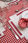 Erica linen placemat – Stain resistant – White with red
