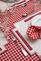 Erica linen placemat – Stain resistant – White with red
