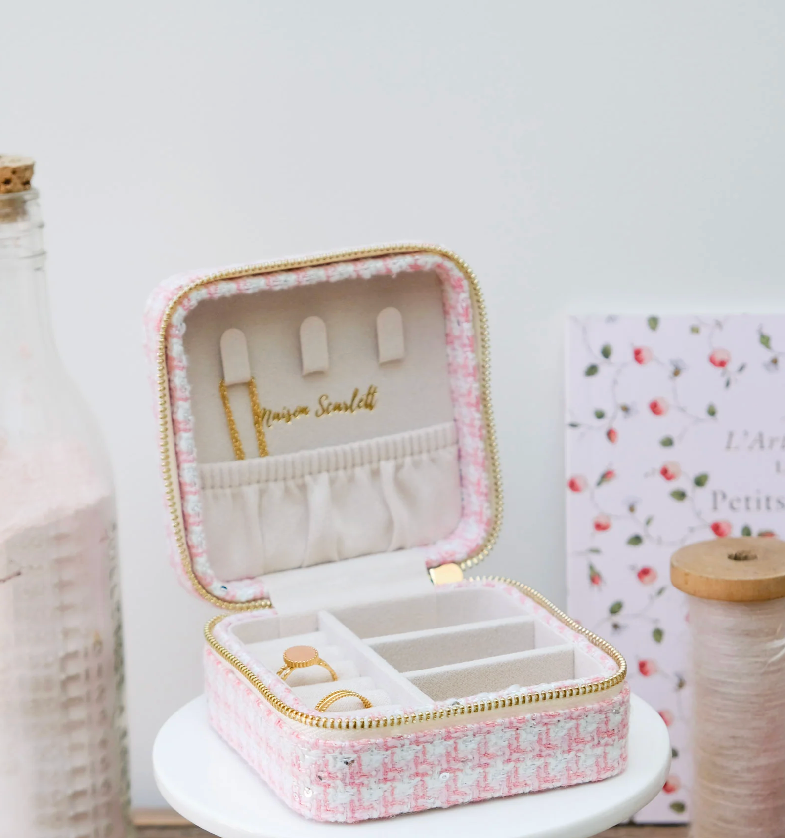 Travel jewelry box with houndstooth effect - Rose