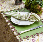 Vlekwerende Linnen Placemat – 50x35 cm - Groen met paarse broderie