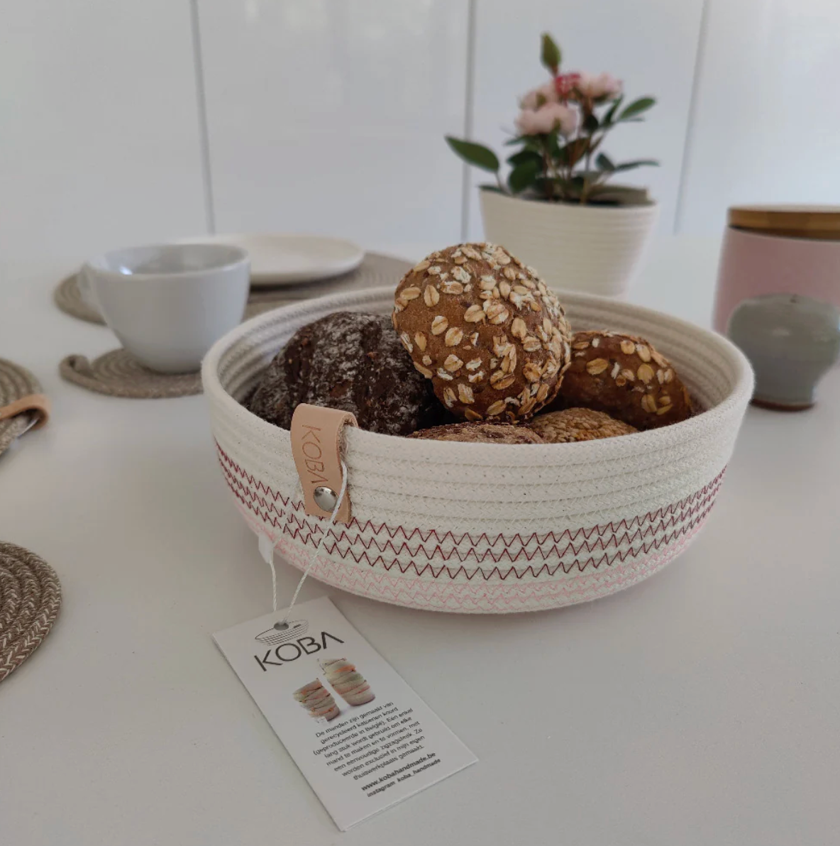 Handmade baskets made from recycled cotton - Bordeaux/pink - (S - L - High/Low)