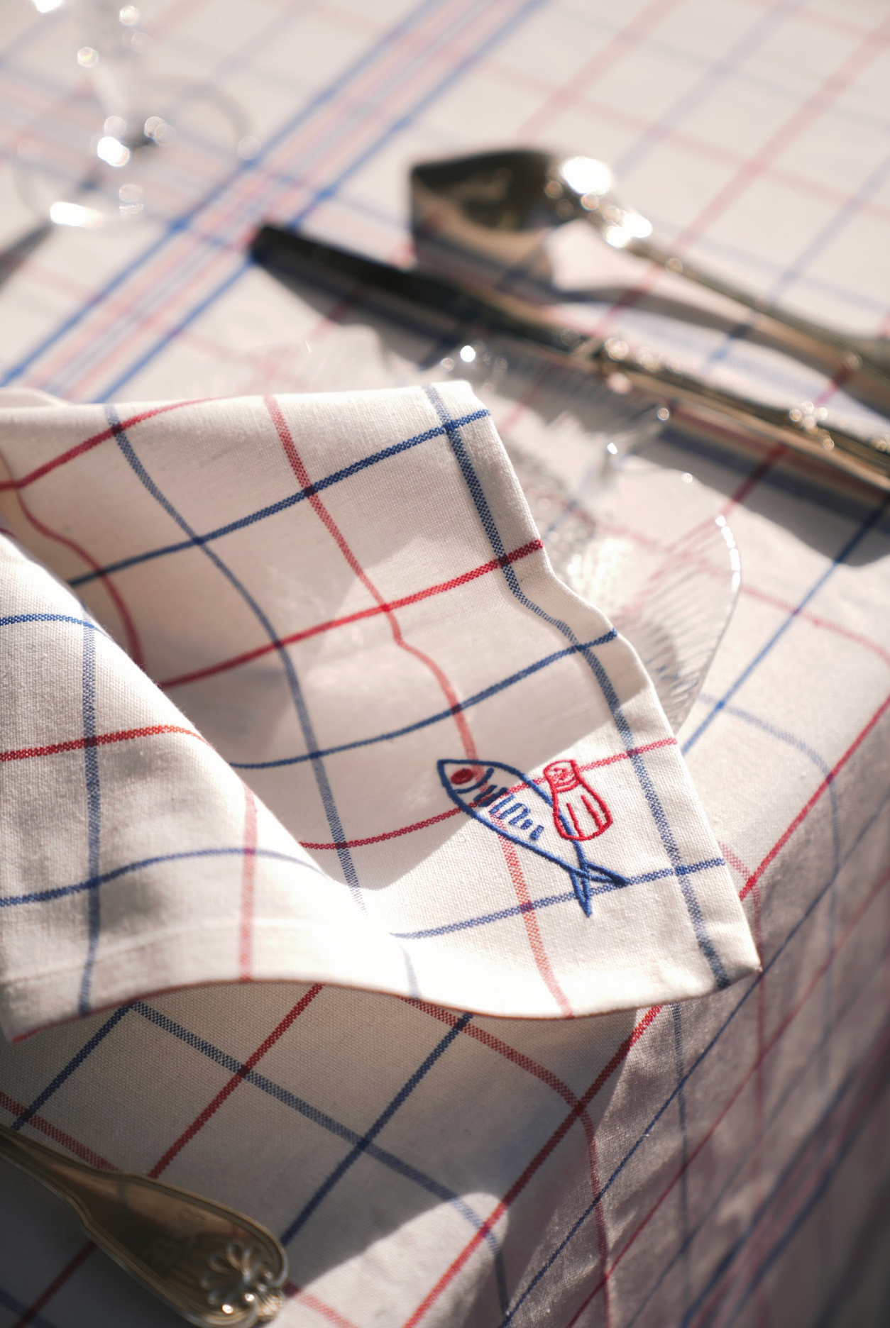 Stoffen Servetten - Léon Blue (Set 2) - Blauw Visje