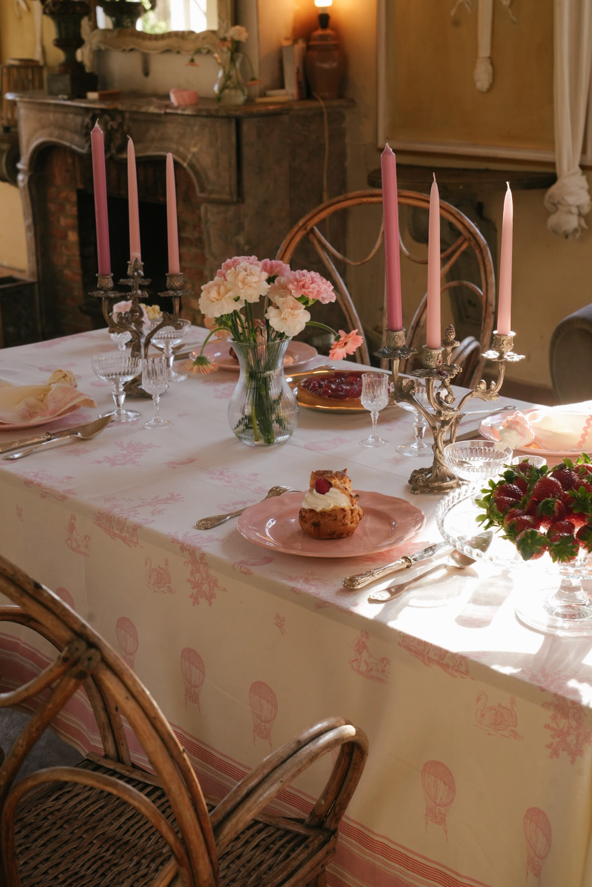 Tafellaken - Eugénie Pink - Roze Toile de Jouy