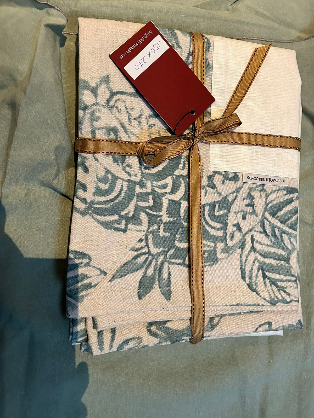 Antistain Linen Tablecloth Bauhaus 150X270 IVORY/LIGHT BLUE