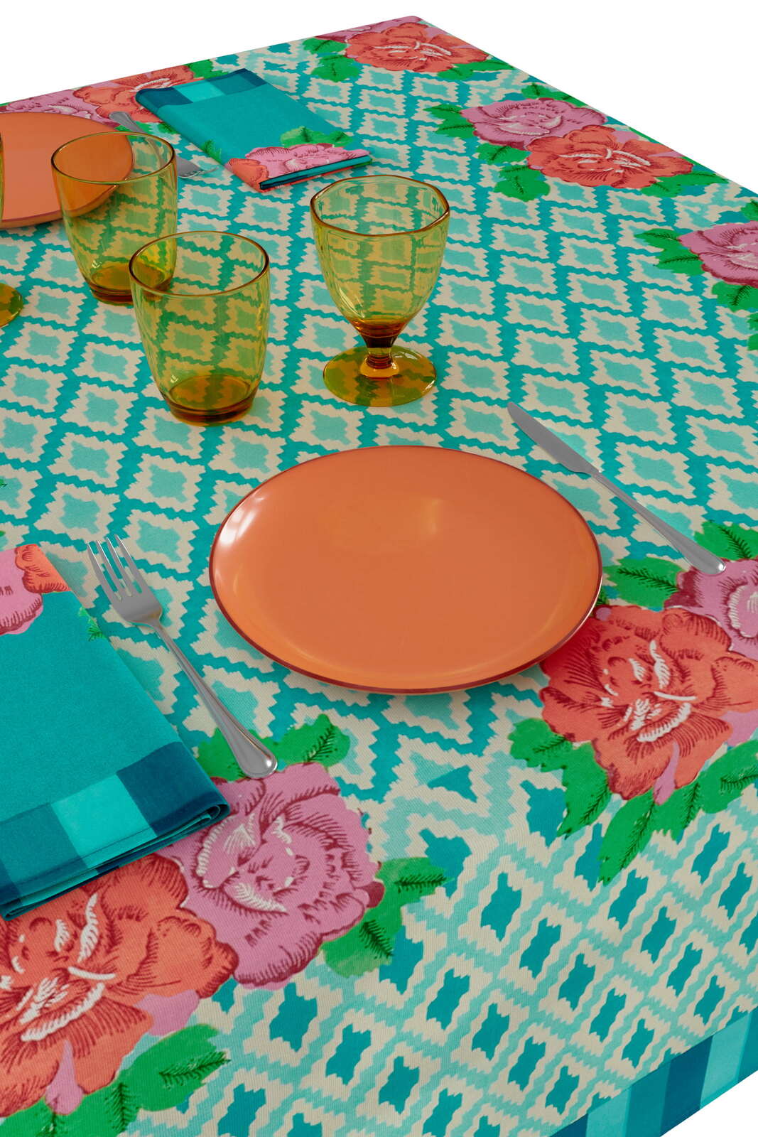 Tablecloth / Throw Hima Big Flower – Turquoise (+sizes)