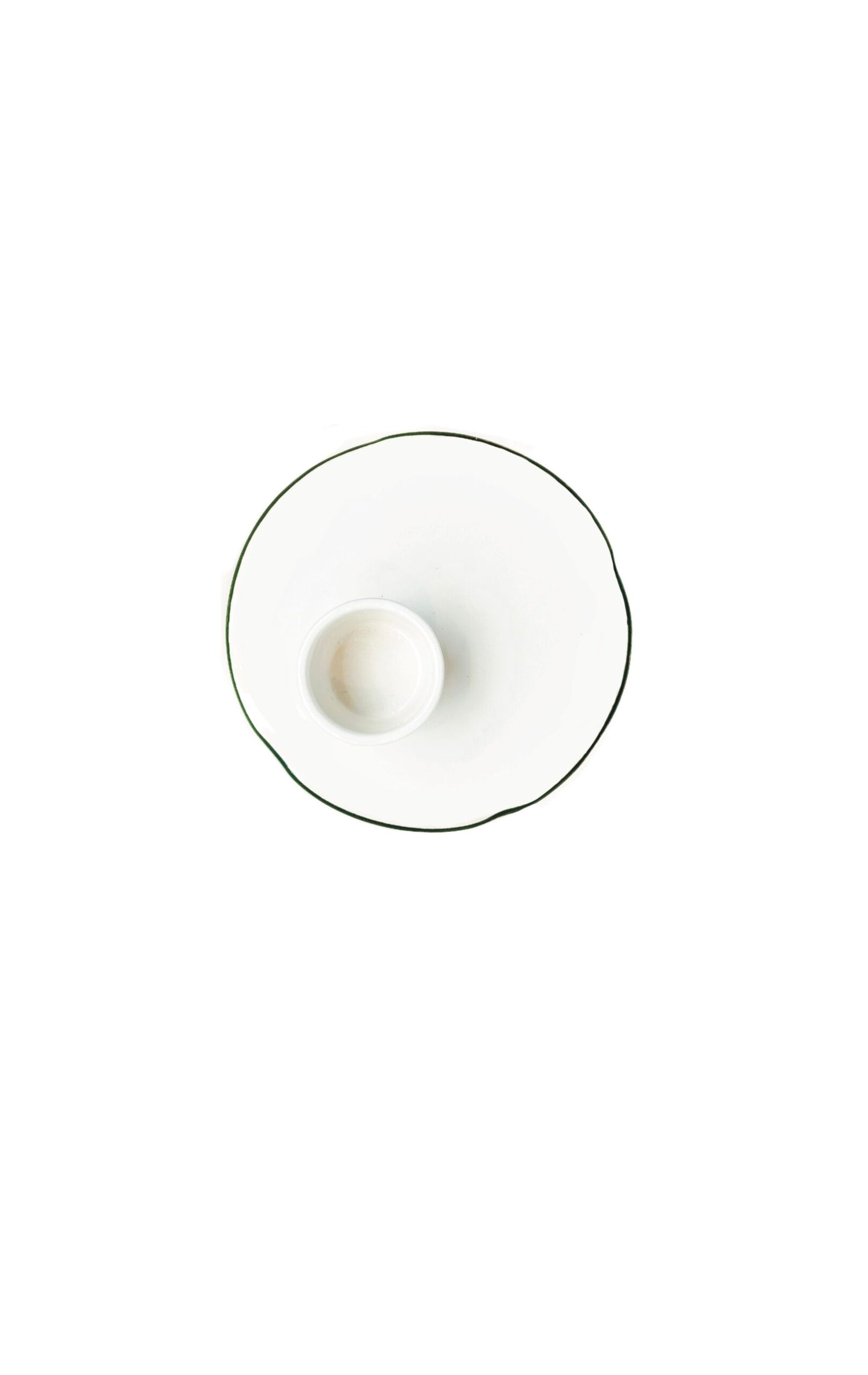 Egg cup with plate – Green rim – 7 x 7 x 6 cm