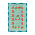 Nappe turquoise Hima Big Flower de Lisa Corti avec roses rouges et treillis, à plat