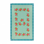 Nappe turquoise Hima Big Flower de Lisa Corti avec roses rouges et treillis, à plat