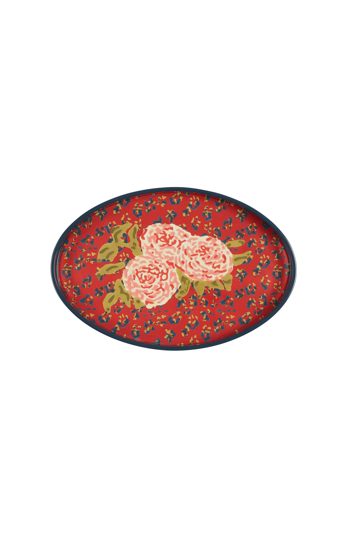 Ovaal dienblad Leopard Flower rood, bovenaanzicht