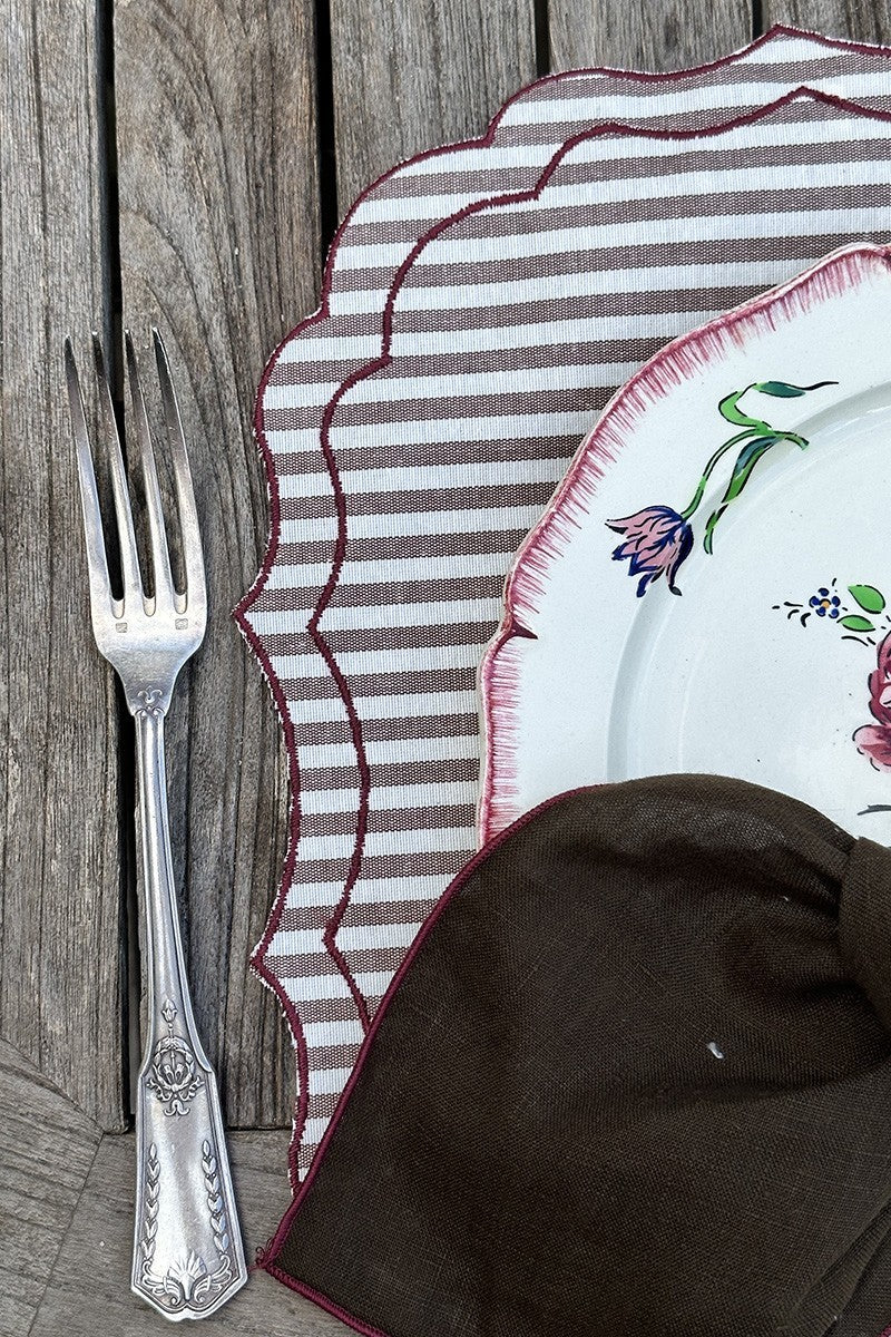 Vlekwerende Linnen Placemat – 50x35 cm - Bordeaux Streepjes
