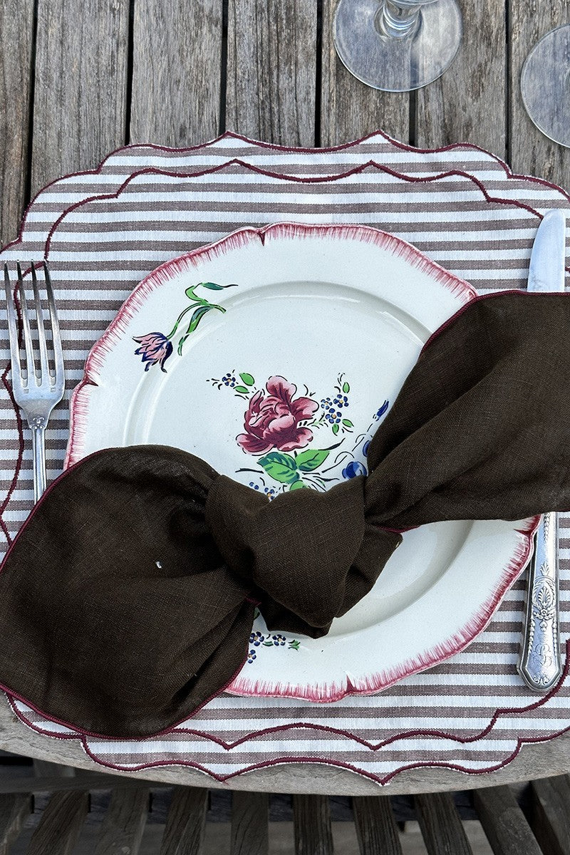 Vlekwerende Linnen Placemat – 50x35 cm - Bordeaux Streepjes