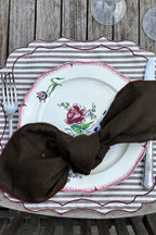 Vlekwerende Linnen Placemat – 50x35 cm - Bordeaux Streepjes