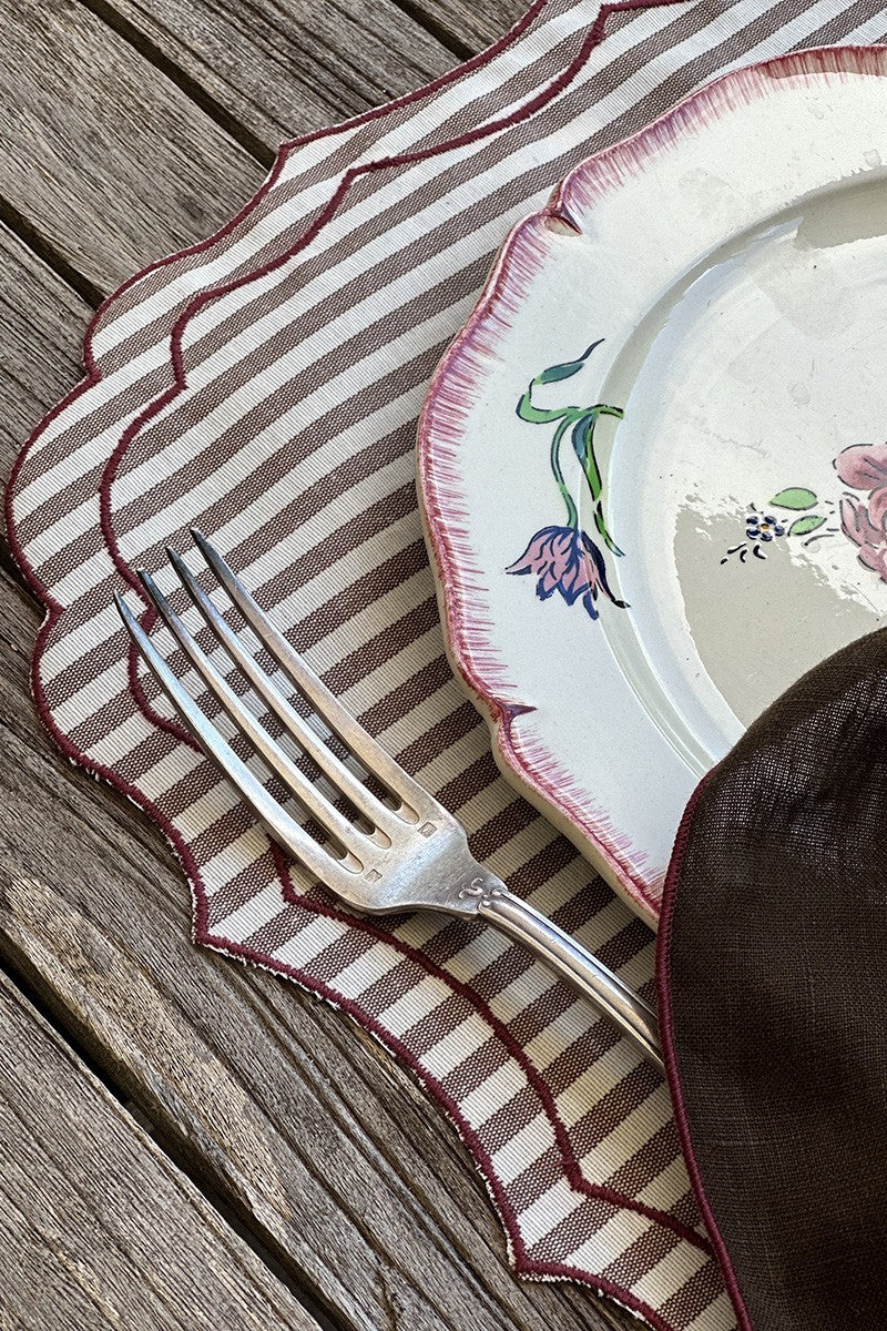 Vlekwerende Linnen Placemat – 50x35 cm - Bordeaux Streepjes