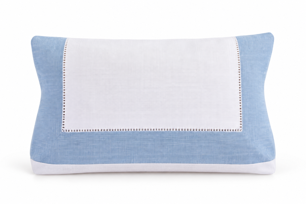 Linen toiletry bag with hemstitch border