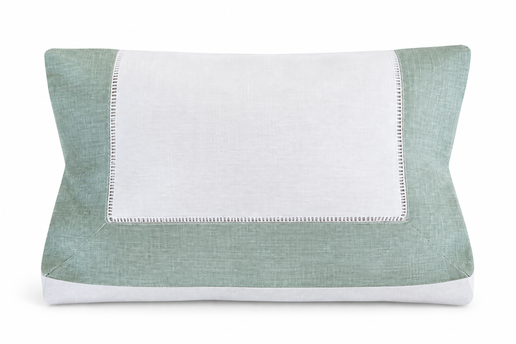 Linen toiletry bag with hemstitch border