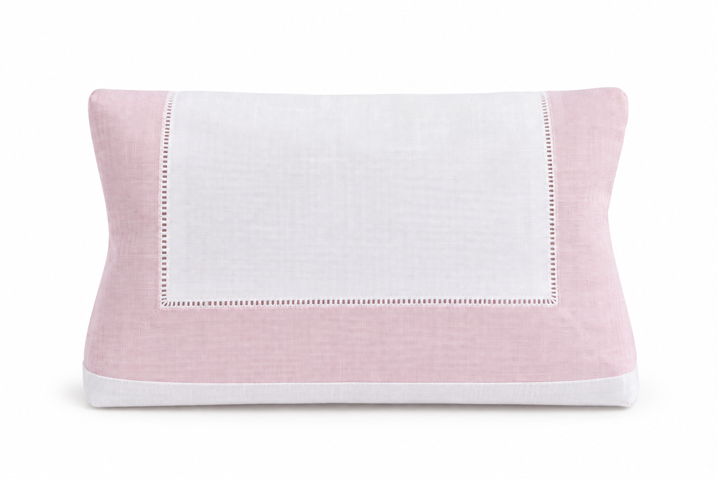 Linen toiletry bag with hemstitch border