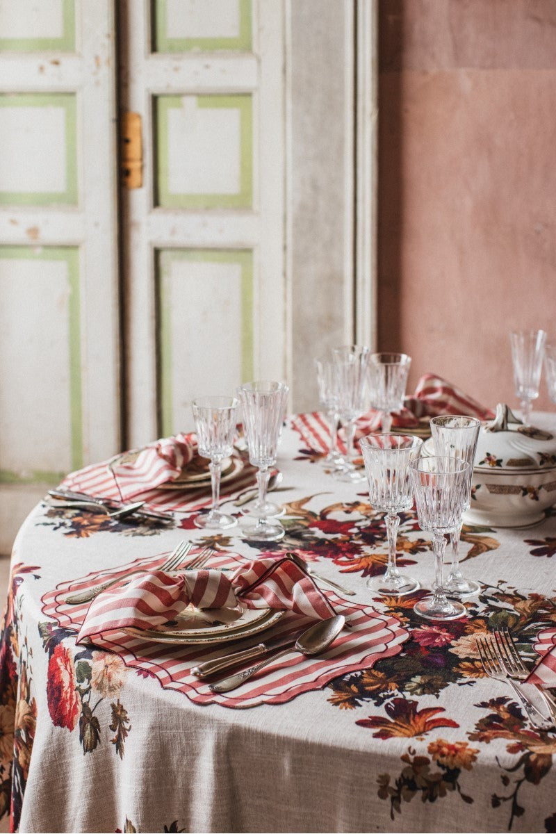 Stain-Resistant Linen Placemat – 50x35 cm - Red Stripes