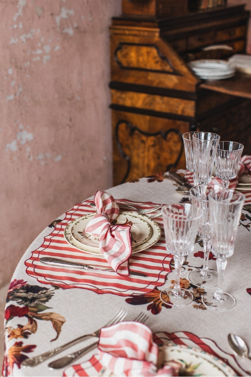 Stain-Resistant Linen Placemat – 50x35 cm - Red Stripes