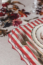 Vlekwerende Linnen Placemat – 50x35 cm - Rode Streepjes