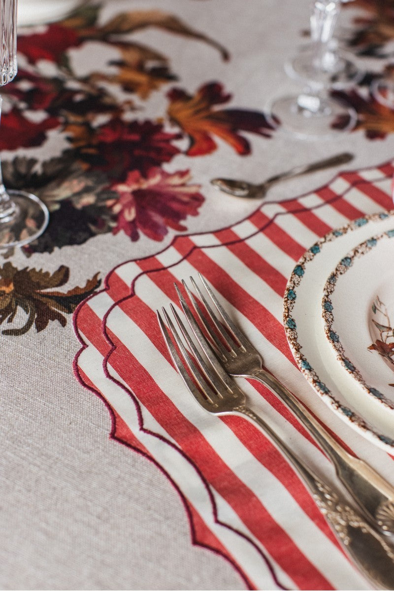 Stain-Resistant Linen Placemat – 50x35 cm - Red Stripes